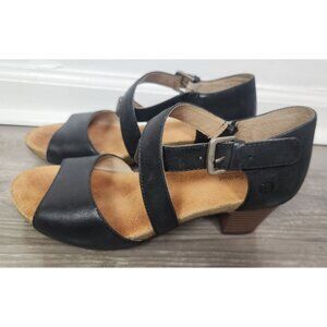 Josef Seibel Women's Sz. 39 Black Leather Open Toe Block Heel Sandals